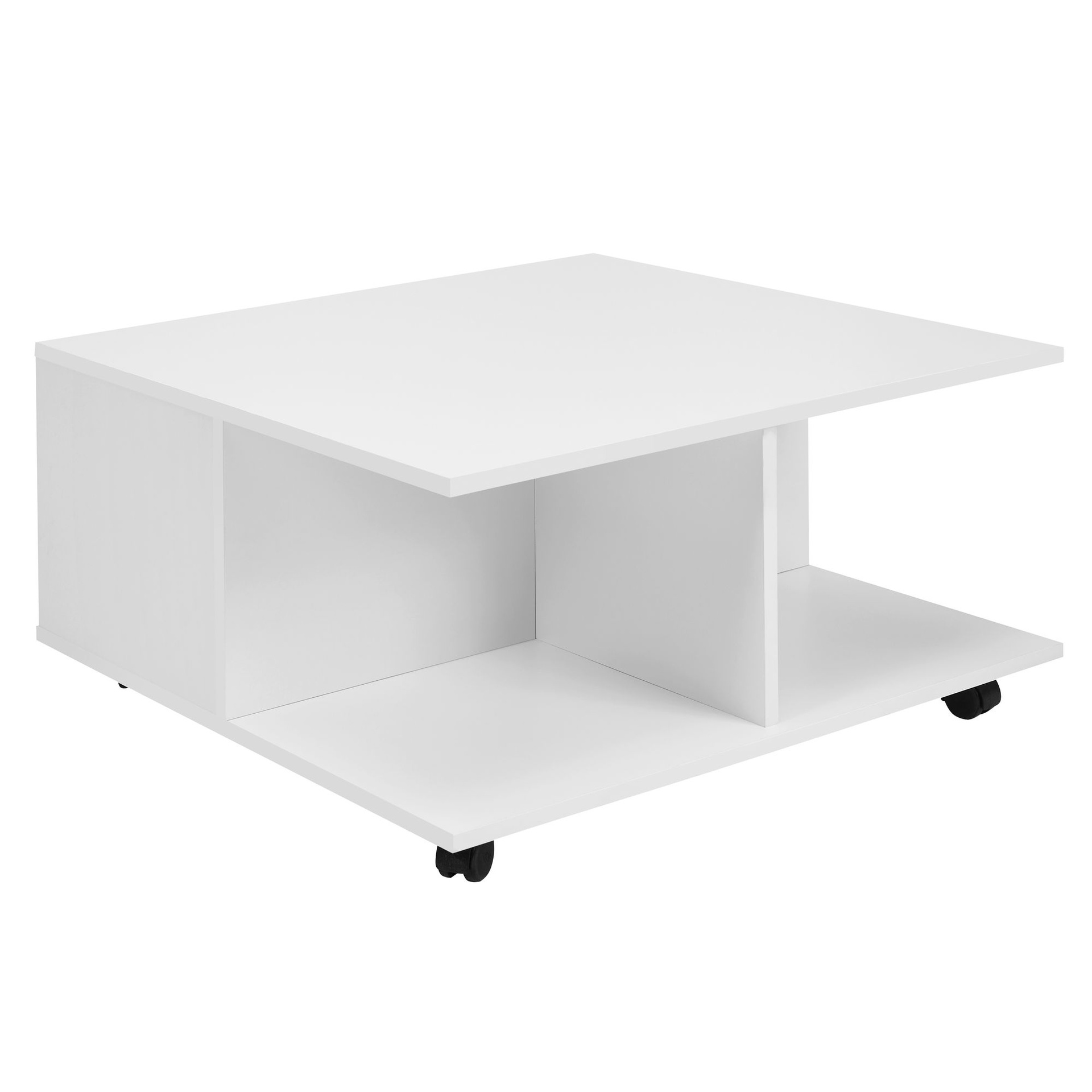 [A09998] Table basse Design 70x70 cm blanche, avec 2 tiroirs et 2 compartiments