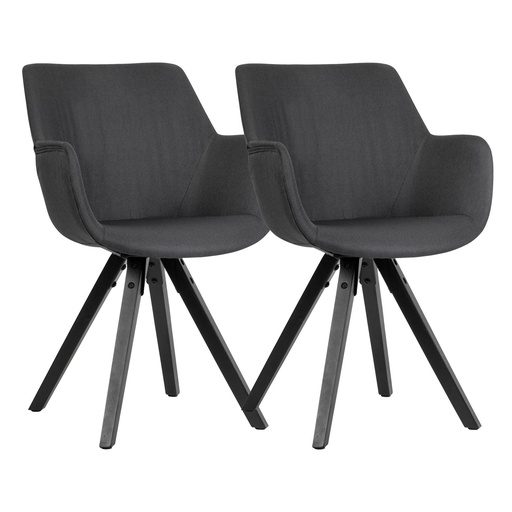 [A10016] Chaise de salle à manger, lot de 2, noir avec accoudoirs et pieds noirs