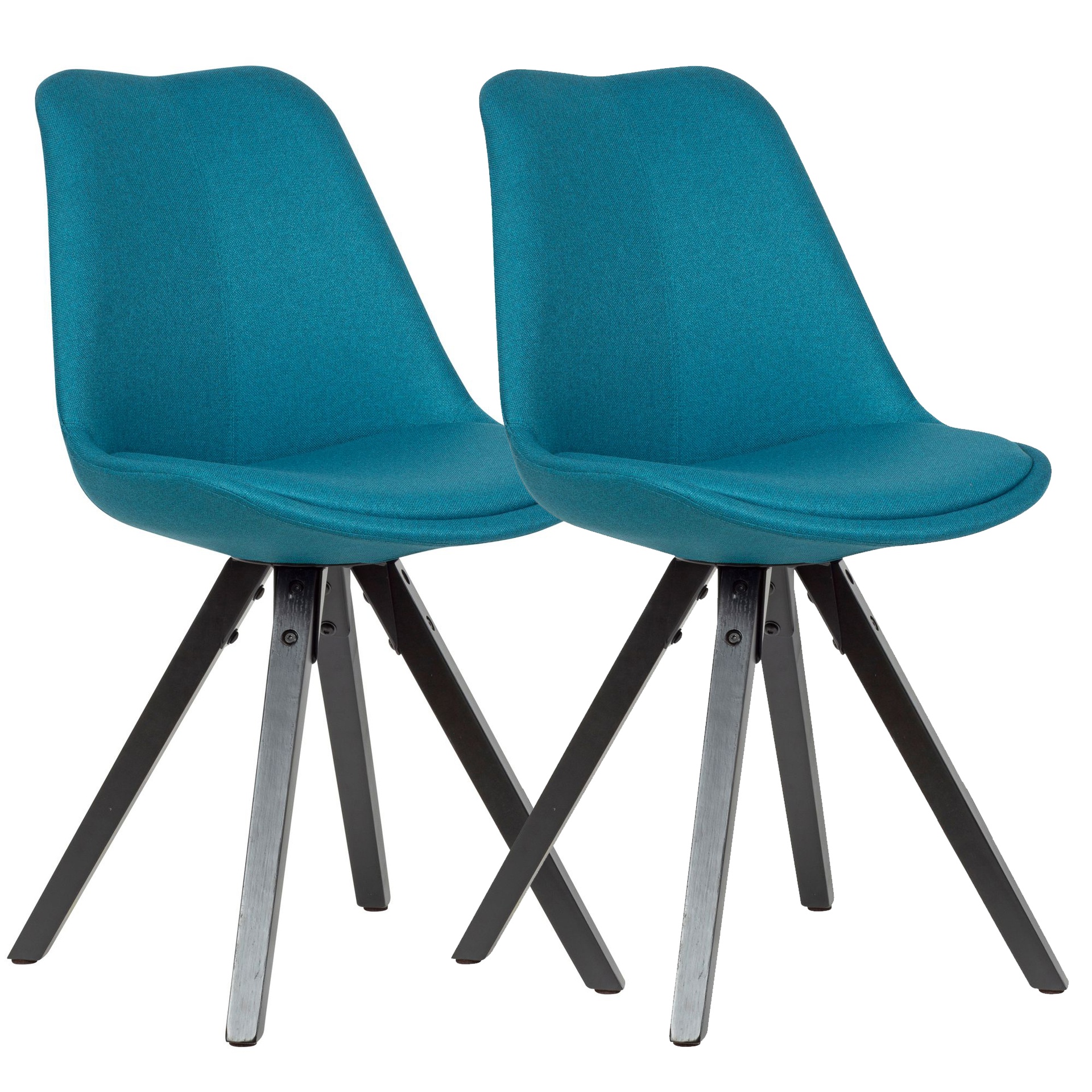 [A10018] Lot de 2 chaises de salle à manger pétrole avec pieds noirs, scandinave, avec revêtement en tissu, rembourrées