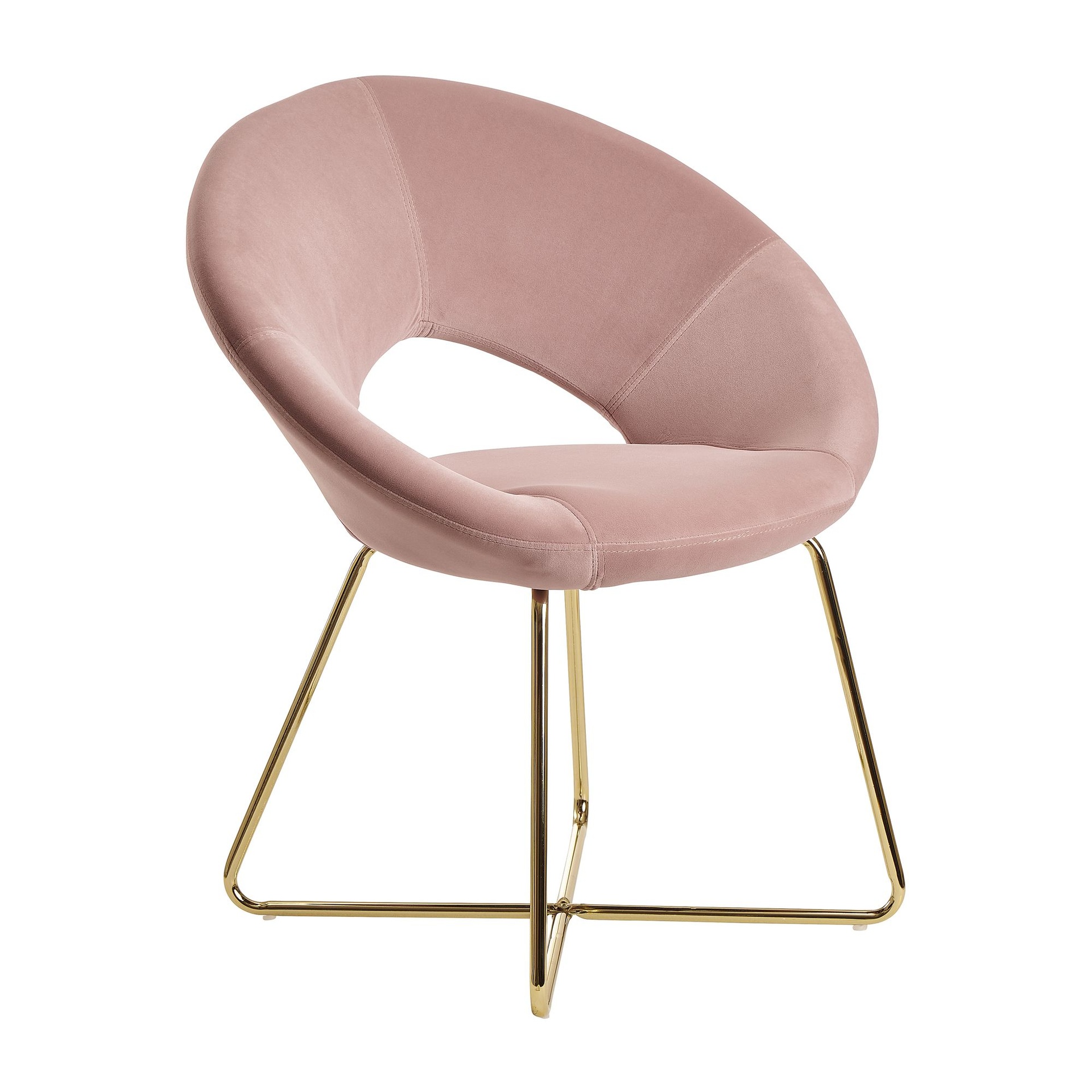 [A10047] Chaise de salle à manger chaise de cuisine en velours rose avec pieds dorés, tissu/métal, rembourrée