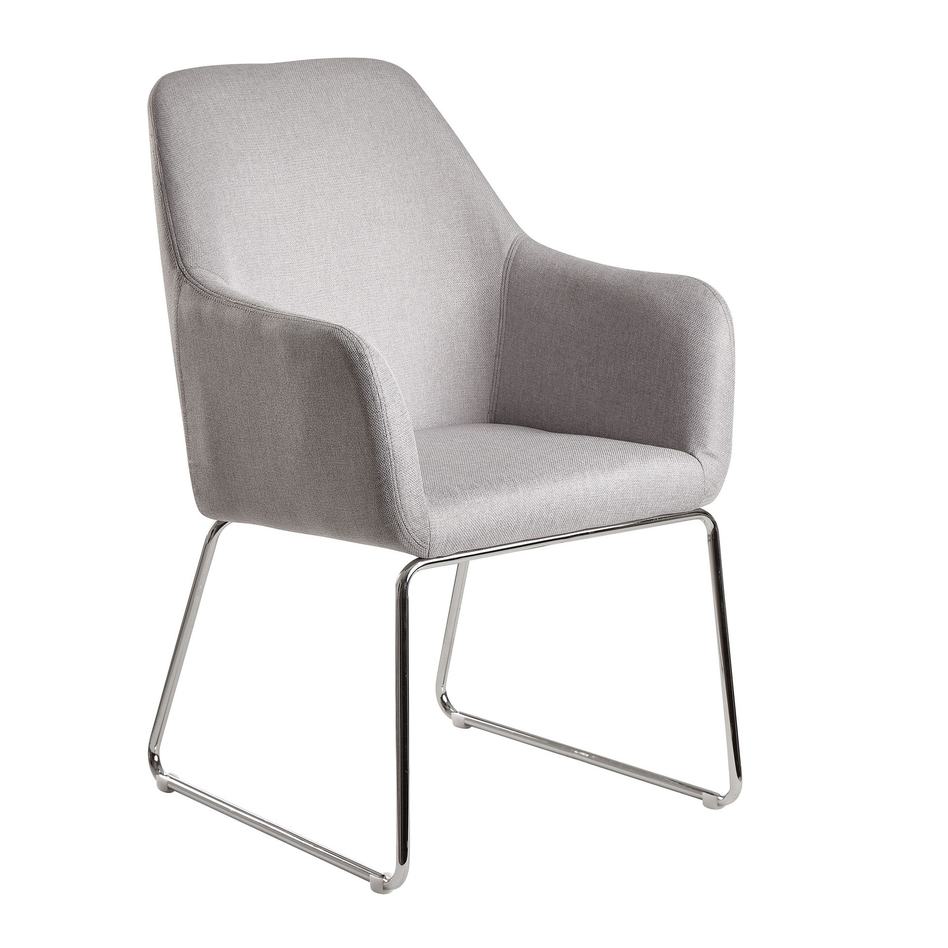 [A10064] Chaise de salle à manger tissu gris clair / métal avec pieds argentés, rembourrée