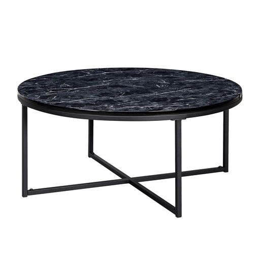 [A10070] Table basse 80x36x80 cm aspect marbre noir, avec structure en métal