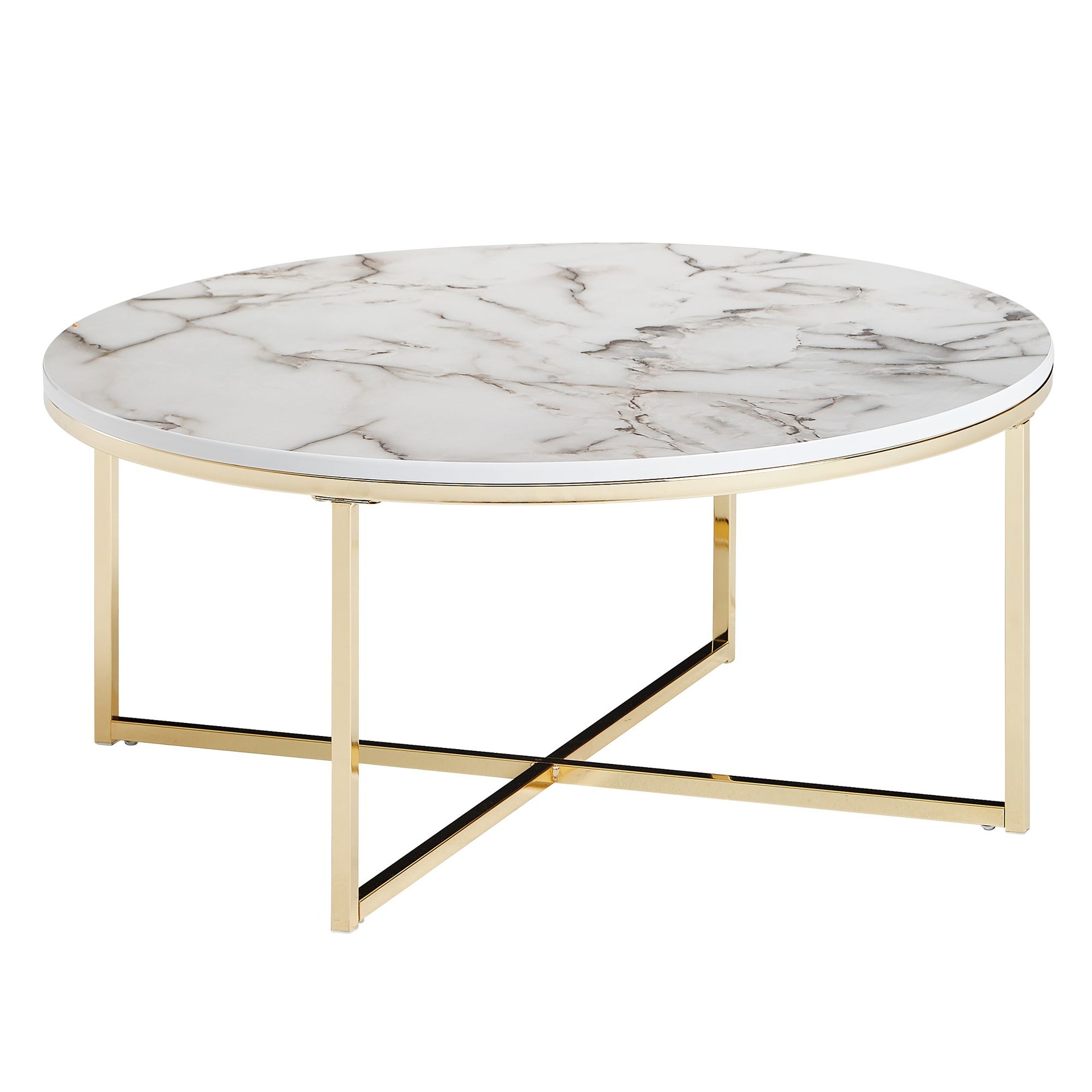 [A10071] Table basse 80x36x80 cm aspect marbre blanc, avec structure en métal