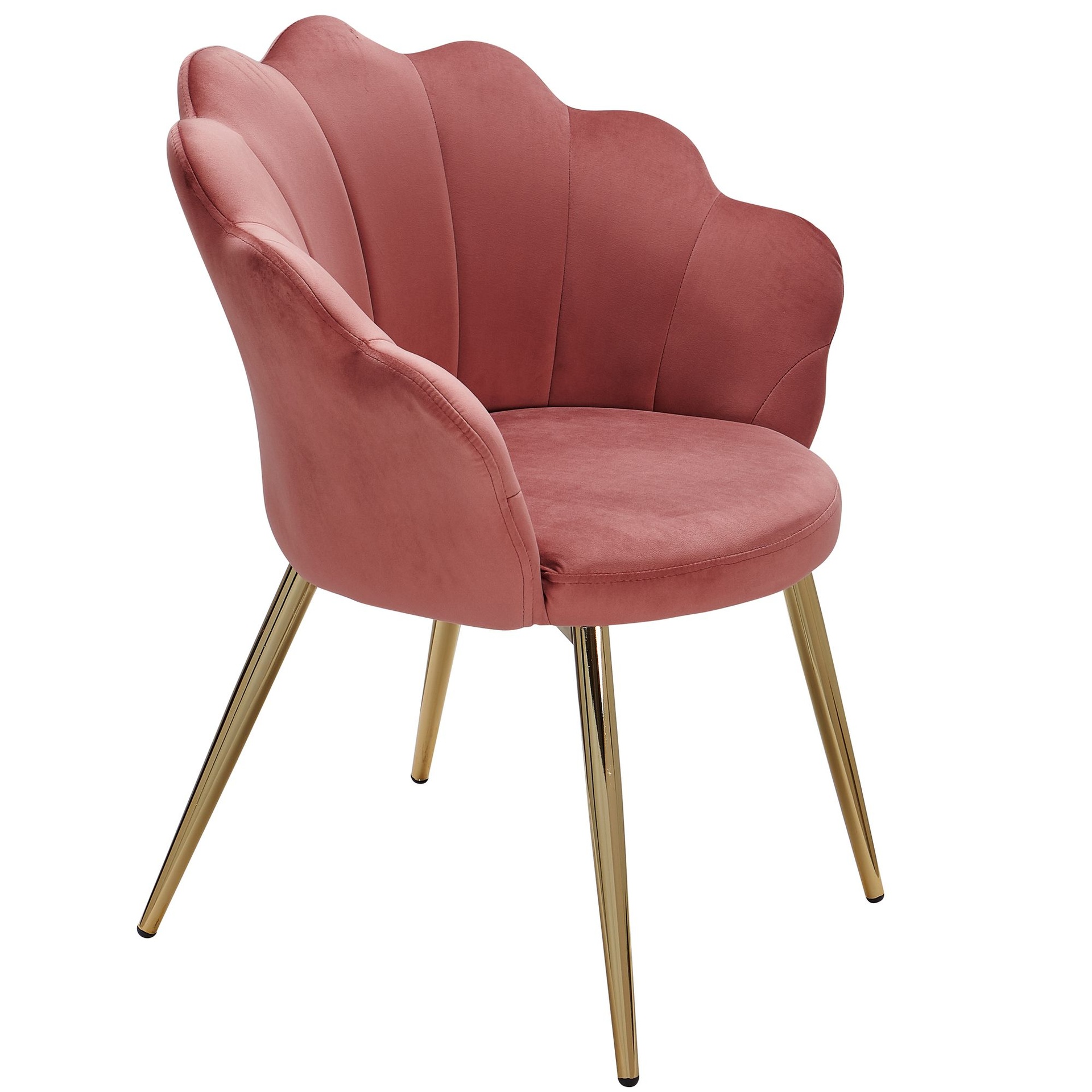 [A10079] Chaise de salle à manger en velours tulipe rose rembourrée avec pieds dorés