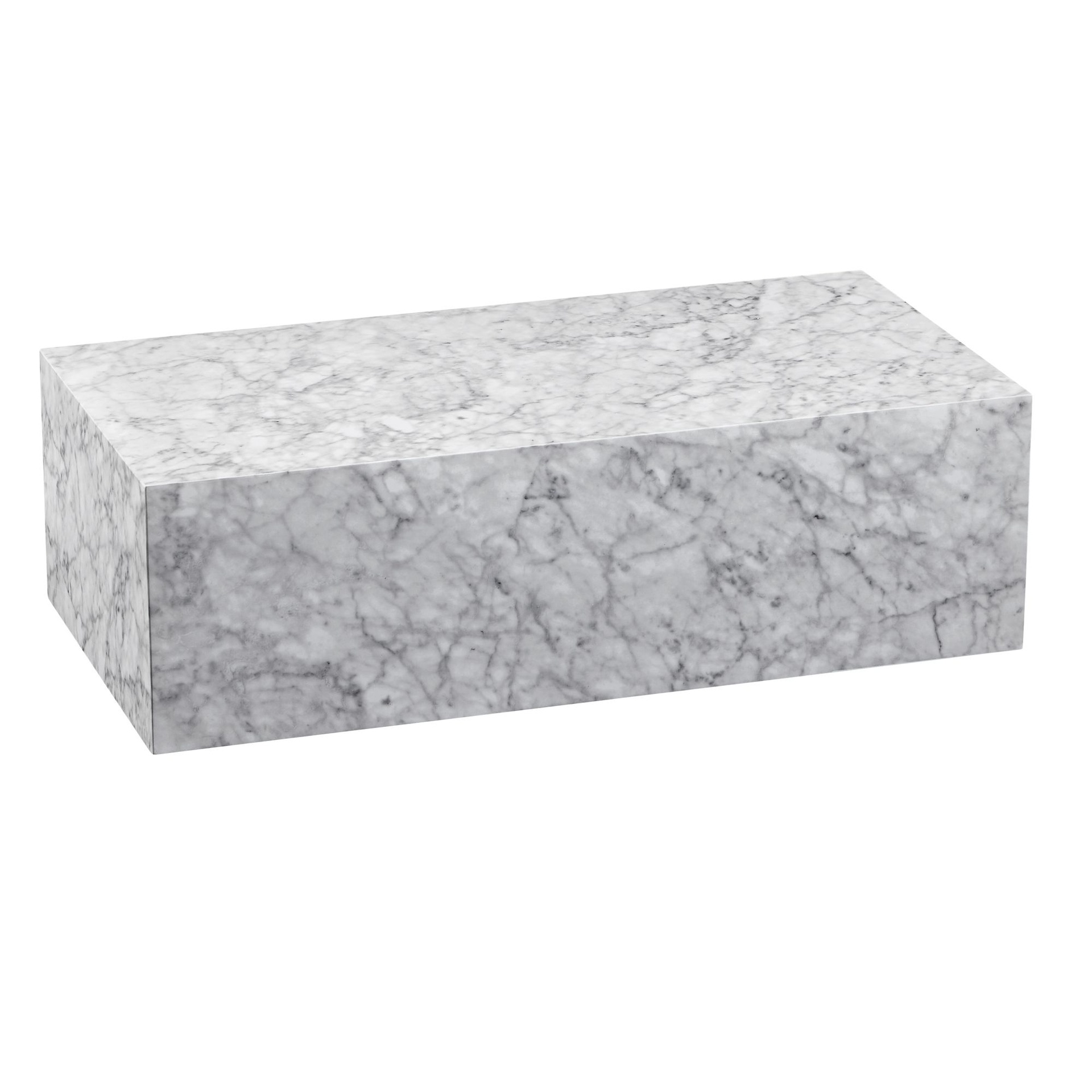 [A10098] Table basse MONOBLOC 100x30x50 cm MDF brillant aspect marbre blanc, table de salon design rectangulaire, table d'appoint lounge table cube