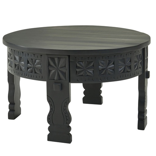 [A10114] Design Table basse ronde en bois massif de manguier noir 60 x 36 x 60 cm