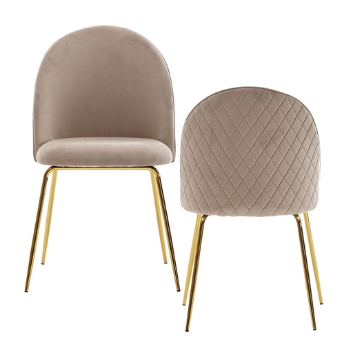 [A10137] Design Lot de 2 chaises de salle à manger en velours beige rembourré, chaise de cuisine en tissu avec pieds dorés, chaise coque scandinave
