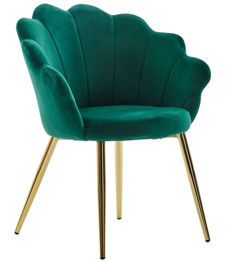 [A10140] Chaise de salle à manger tulipe velours vert rembourré, chaise de cuisine avec pieds dorés, chaise coque design scandinave