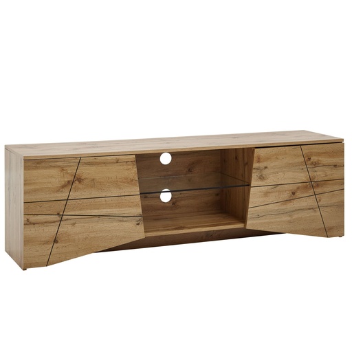[A10220] Lowboard bois décor chêne 160x50x40 cm Commode TV avec deux portes, meuble TV design haut, table TV meuble TV moderne