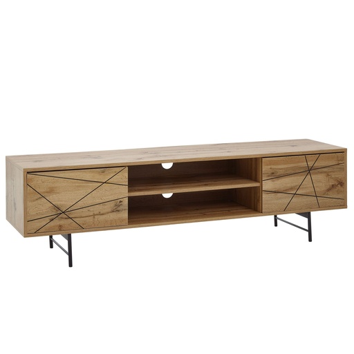 [A10222] Lowboard bois décor chêne 160x45x40 cm Commode TV avec deux portes, meuble TV design haut, table TV meuble TV moderne