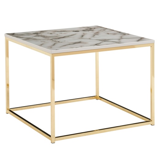 [A10235] Table basse 60x60x45 cm aspect marbre blanc/or, table de salon avec structure en métal, table de canapé d'angle salon, table d'appoint