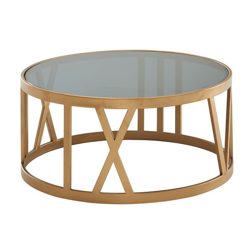 [A10268] Table basse verre métal 60x60x30 cm table de canapé or, table de salon design ronde, petite table basse moderne