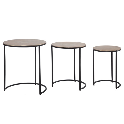 [A10320] Tables d'appoint lot de 3 tables gigognes design aluminium or/noir rondes en métal, table d'appoint moderne, tables gigognes