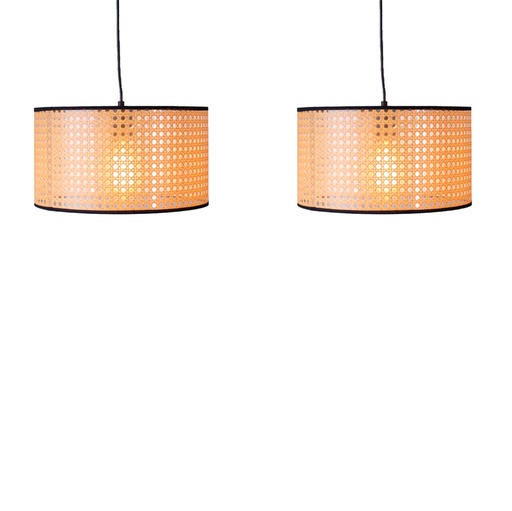 [A00070] Lampe suspendue Clover en rotin, deux abats-jour