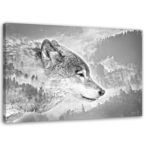 Cadre imprimé sur toile avec image de loup sur fond enneigé fabriqué en mdf et toile